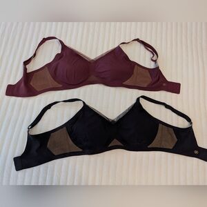 Honeylove Crossover Bra Set - Burgundy and Black, Size Medium